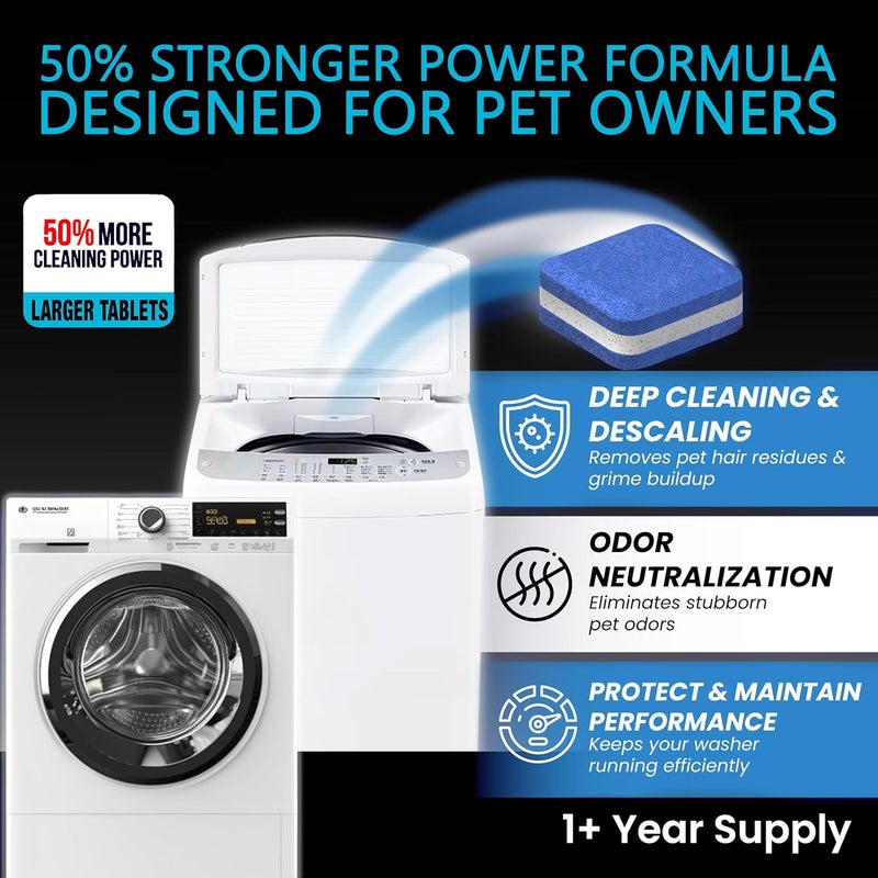 SHIMMERIX Washing Machine Cleaner New Ultra Pro Tablets 50% Stronger Formula for Pet - 28 Pack, HE Front & Top Load, Washer Deep Cleaning, Remove Tough Pet Hair, Odors, Residue & Grime, No Dander Build-up - Image 4